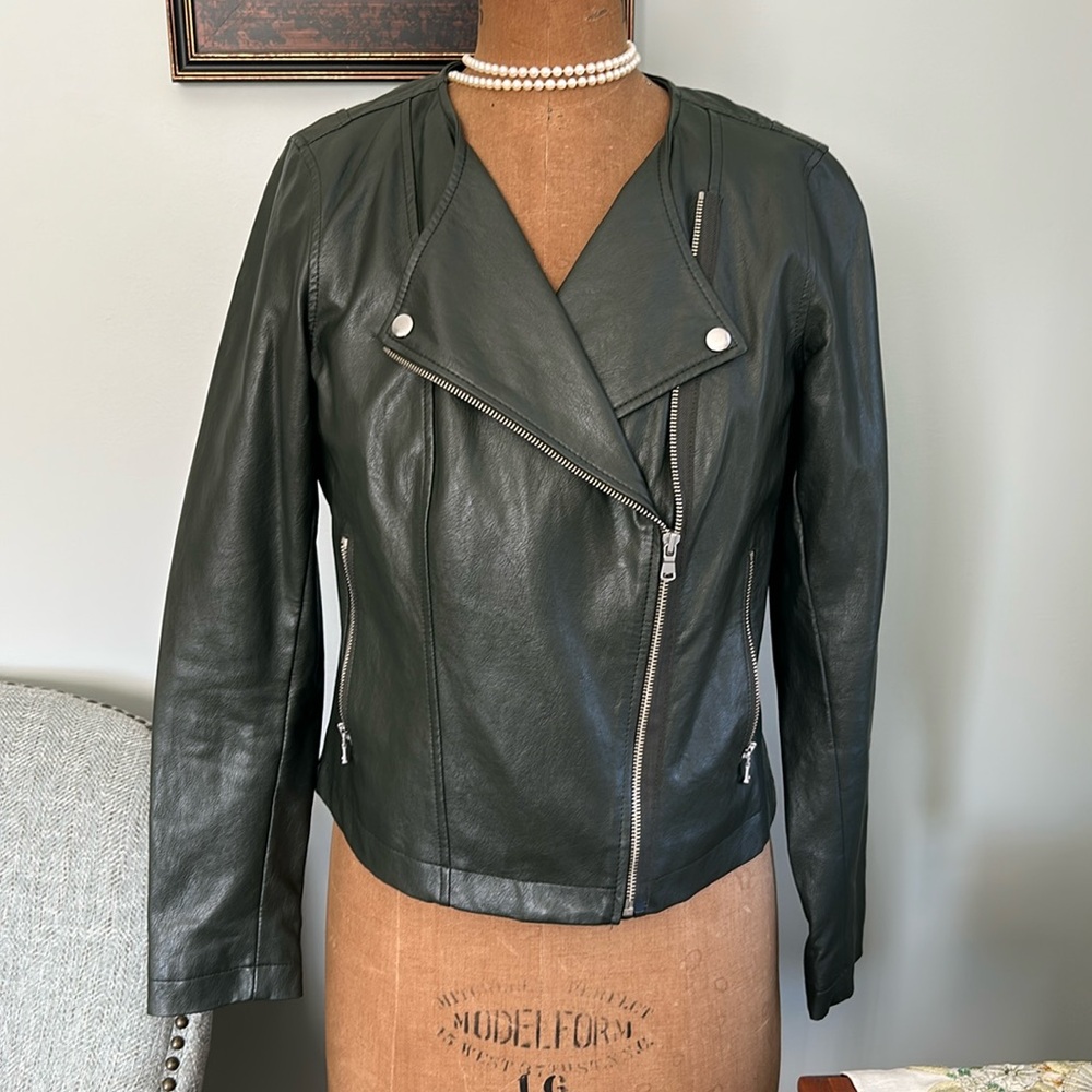 Olive green faux leather jacket